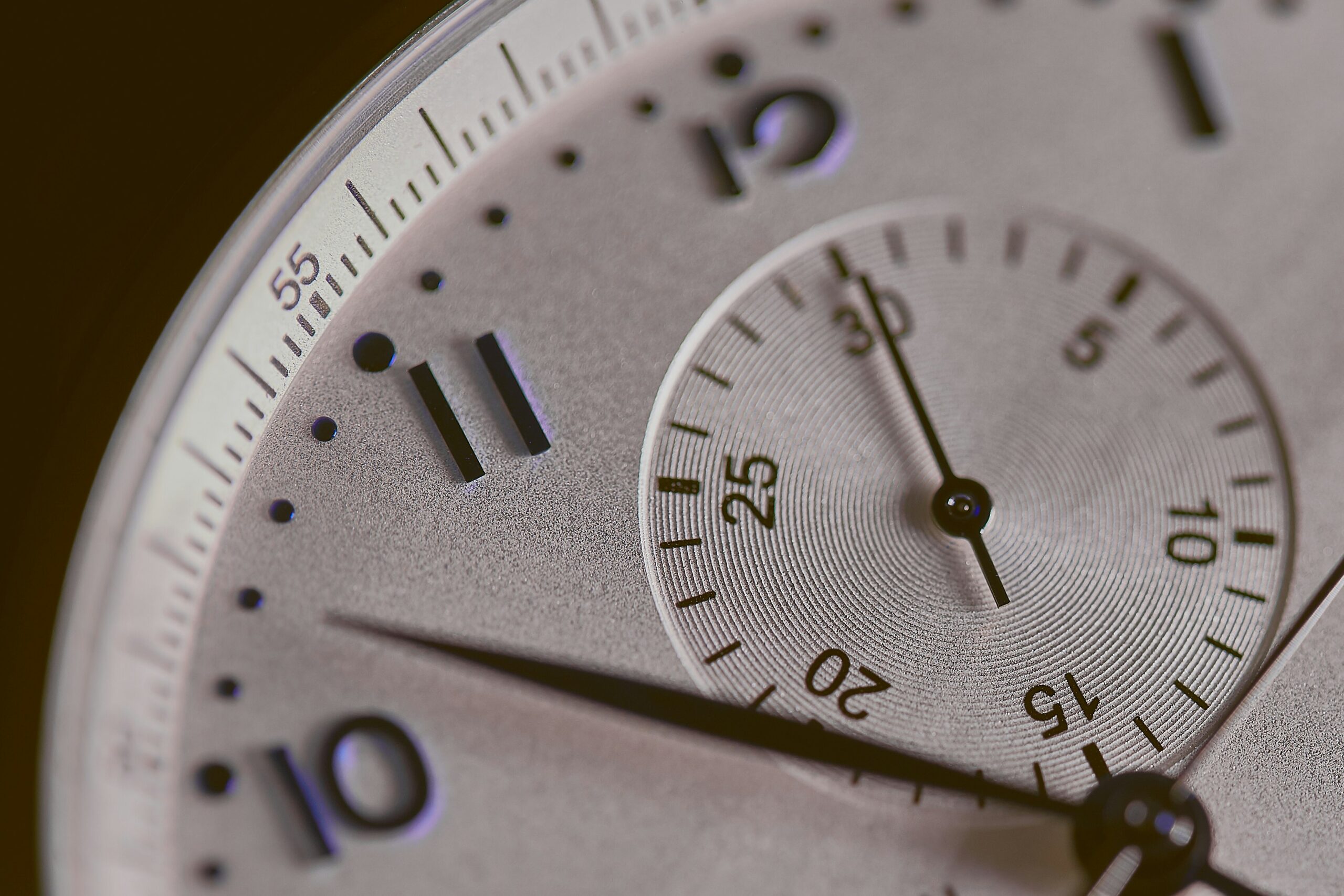 Close-up of a chronograph dial